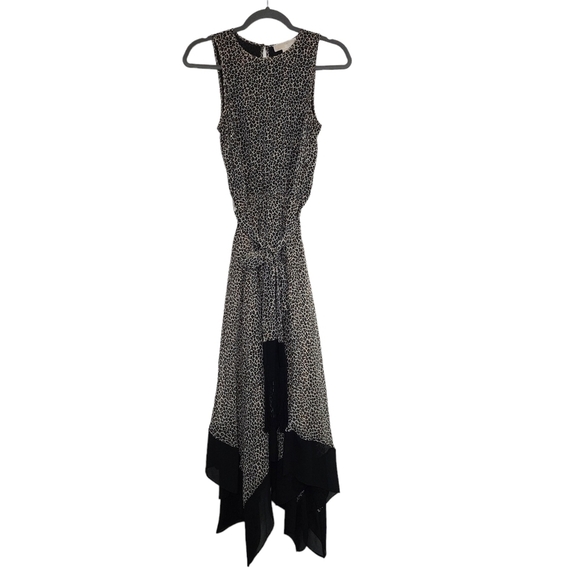 Michael Michael Kors Black Brown Handkerchief Hem Cheetah Print Dress - Picture 6 of 17
